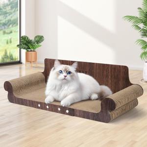 Extra Large Cat Scratcher Bed, 32 Inch Cat Scratching Board Cat Couch, Durable Cardboard Cat Scratcher Lounger, Modern Stylish Cats Bed for Indoor Cats, Furniture Protector (Dark Brown)