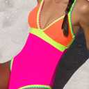 popvil One Piece Swimsuit 2025 Tummy Control Women Bathing Suit Shapewear Swimsuits Slimming Neon Cute Tie Back Swimwear (M)