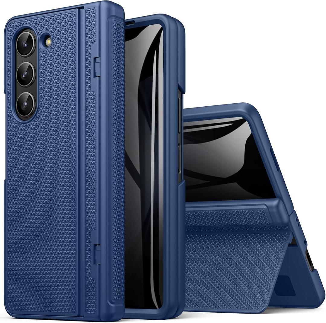 BXYJY for Samsung Galaxy Z Fold 5 Case with Stand, Front Privacy Screen Protector, Hinge Protection, Slim Rugged Hard Shockproof Cover, Full Body Protective Phone Case for Samsung Z Fold5 2023, Blue