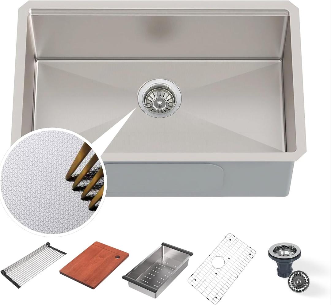 30" x 19" Kitchen Workstation Sink - 10" Deep Basin, 3D Embossed Undermount, Scratch Resistant Stainless Steel