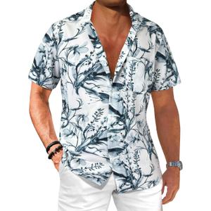 Comdecevis Men's Hawaiian Floral Shirts Short Sleeve Button Down Tropical Summer Beach Shirts (X-Large, Flower Gray)