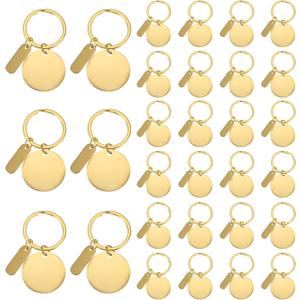 PATIKIL Stainless Steel Engraving Keychain Blanks, 30Pcs Metal Laser Engravable Stamping Blanks Key Ring Tags with Hanging Tag for DIY Keychain, Craft, Gold Tone(Round)