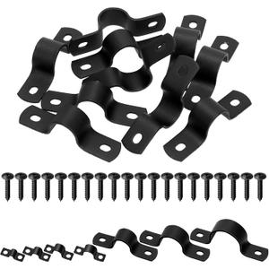 Tanstic 10Pcs Black Two Hole Pipe Strap, 3/4” Two Hole Strap U Bracket Rigid Pipe Strap Pipe Strap Clamp with Phillips Modified Truss Head Wood Screws for Fixing Pipe, Conduit, U Bracket