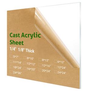 1 Pieces 18" x 24" Cast Plexiglass Sheet -1/4" Thick Clear Acrylic Sheet Clear Plastic Sheet, for Sign,Craft, Photo Frame, DIY Display Projects
