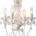 LaLuLa White and Gold Chandelier French Country Chandelier Lighting Mini Acrylic Crystal Chandelier 4 Light Modern Chandelier Lighting for Bedroom
