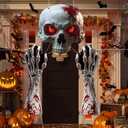2 x 3Pcs Halloween Skull Archway Door Banner Halloween Gothic Skeleton Porch Banner Bloody Skeleton Door Hanging Decorations Scary Skull Porch Sign for Outdoor Indoor Haunted House Party Supplies