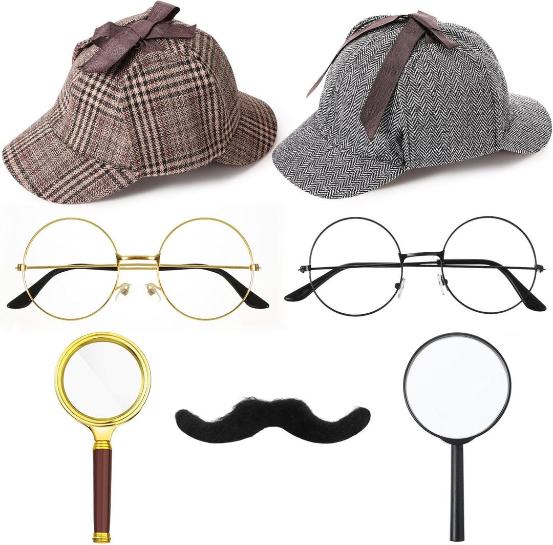Jeyiour 8 pcs Detective Costume Accessories for Adults Men Women Detective Hat Kit Outfit Party Decor