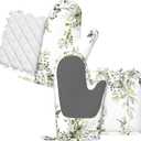 Sage Green Eucalyptus Oven Mitts Pot Holders Set Silicone Kitchen Gloves Watercolor Butterfly Leaves Potholders Non-Slip Heat Resistant for Chef Baking Cooking Grilling 4 pcs Kitchen Mitts