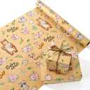 4 x WERNNSAI Baby Girl Kraft Wrapping Paper Roll - 1 Roll 17 x 33 ft Baby Shower Wrapping Paper for Girls Kids Birthday Gift Wrap Supply Woodland Animals Design New Born Party Favor