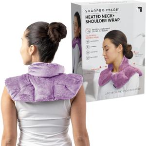 Sharper Image Heated Neck & Shoulder Wrap - Microwavable Warm & Cooling Plush Pad, Scented Aromatherapy (100% Natural Lavender & Herb Spa Blend), Pain Tension Headache Relief Therapy, Gift for Women (Purple)