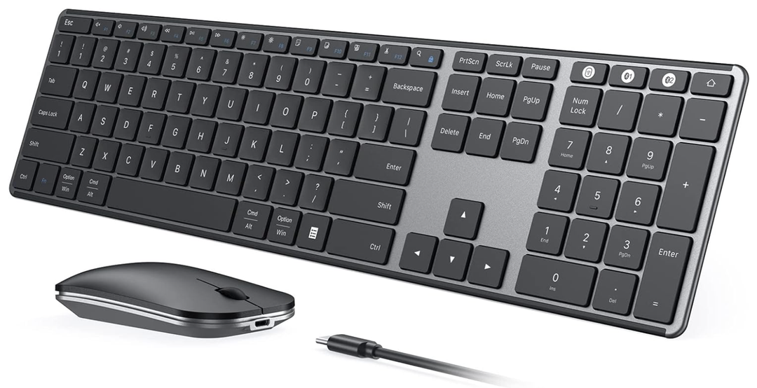 seenda Wireless Bluetooth Keyboard and Mouse Combo, SKM643 Rechargeable Slim Quiet Keyboard Mouse, 3 MultiDevice Connection, Compatible for Windows, Mac, MacBook, iPad, Tablet, Black Gray