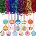 Poen 48 Pcs Happy Birthday Beaded Necklaces Bulk Metallic Neon Beads Colorful Pendant Medallion Necklaces Adult Birthday Party Favors, 16 Styles