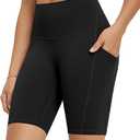 ODODOS High Waist Workout Shorts with Pockets for Women 6"/8" Inseam Tummy Control Gym Athletic Biker Shorts Size S, 2 Pack