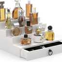 upcessory Cologne Organizer for Men, 4 Tier White Wood Perfume Organizer with Felt Lining Drawer and Hidden Compartment, Perfume Display Holder, A Gift for Men