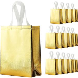 METAPRINT 15 Pcs Iridescent Glossy Gift Bags Medium Size, 8x4x10 Inch Holographic Reusable Gift Bags with Handles & Sturdy Base, Ideal for Birthday, Wedding