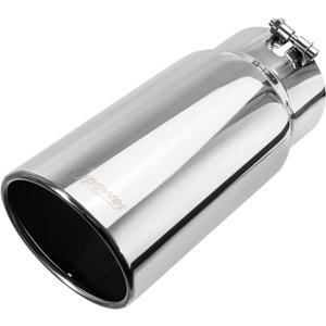 Upower Universal Diesel Trucks Car Exhaust Tip 4 Inch Inlet 6" Outlet 15" Long Stainless Steel Bolt-On (Silver)