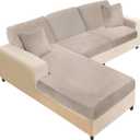 NAISI Sectional Couch Covers 6 Pieces Velvet Couch Cushion Covers L Shape Soft Stretch Sofa Slipcovers with 2pcs Pillowcases for Left/Right Chaise Sectional Couch(2 Seater+1 Chaise+3 Back,Taupe)