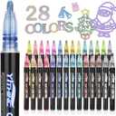 Outline Markers, 28 Metallic Shimmer Glitter Gel Pens, Tween Teen Girl Gifts Trendy Stuff, Cool Cute Art Craft School Drawing Supplies, Birthday Fun Kits for Kids Girls Ages 4 6 8 10 12 Year Old