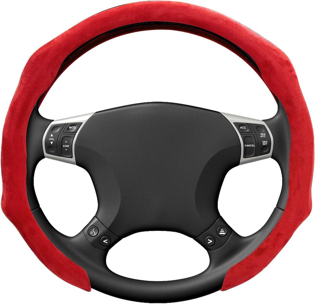 Car Steering Wheel Cover, 15 Inch Anti-Slip Suede Steering Wheel Protector with Comfortable Grip, Breathable Sporty Auto Wheel Wrap Universal Fit for Most Cars Trucks SUVs (Red)
