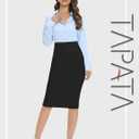 Tapata Women's Office Work Pencil Skirt Stretch High Waist Below Knee Bodycon for Business Casual (Black, S)