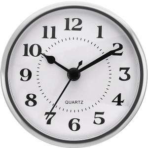 PATIKIL 3.5" 90mm Quartz Clock Insert, Round Quartz Movement Miniature Clock Mini Arabic Numeral Clock Fit 78mm/3.1" Diameter Hole for Replacement Home, Silver Tone/White, Style 4