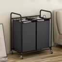 SUOERNUO Laundry Hamper Basket 2 Bag Laundry Sorter Cart with Rolling Lockable Wheels and Removable Bags Laundry Organizer Cart for Clothes Storage, Black