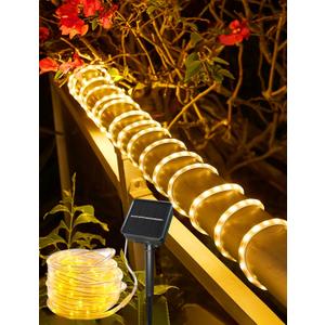 Solar Outdoor Waterproof Lights - 100 LED Rope Fairy String for Outside, Solar Powered Pool Decor for Yard, Patio, Garden, Fence, Backyard, Tree - Warm White