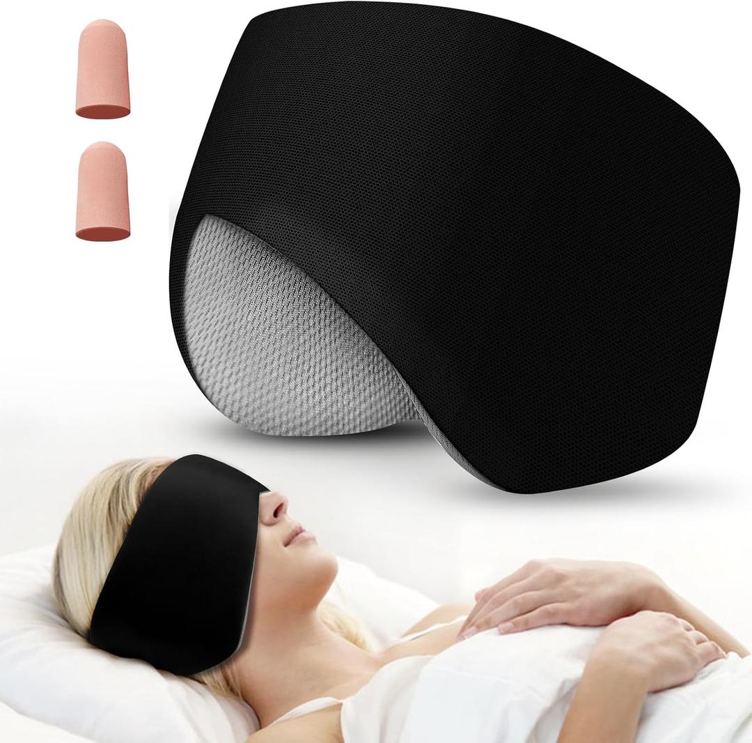 Sleep Mask, Eye Mask for Sleeping with Heads Adjustable, Earmuffs for Sleep for Men & Women, 2 in 1 Ear Mask and Blindfold, Soft Dual-Sided All-Season Eye Cover for Side Sleepers (Black)