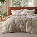 Bedsure 100% Washed Cotton Duvet Cover Full Size - Warm Sand Minimalist Duvet Cover Linen Like for All Seasons - GentleSoft Plain Simple Cotton Bedding, 3 Pieces (Warm Sand, Full, 80"x90") (01 - Khaki (No Comforter))