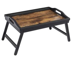 SONGMICS Bed Tray Table with Folding Legs, Sofa Breakfast Tray, Serving Tray with Groove for Phone Tablet, Rustic Dark Brown (16.5"W x 8.7"H)