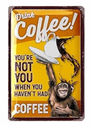 LANOLU Vintage Coffee Sign - DRINK COFFEE MONKEY, Funny Kitchen Signs, Metal Decor 12x8