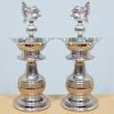 German Silver 8 x 3.5 Inch Traditional Diya for Home Temple Pooja Diya K3135