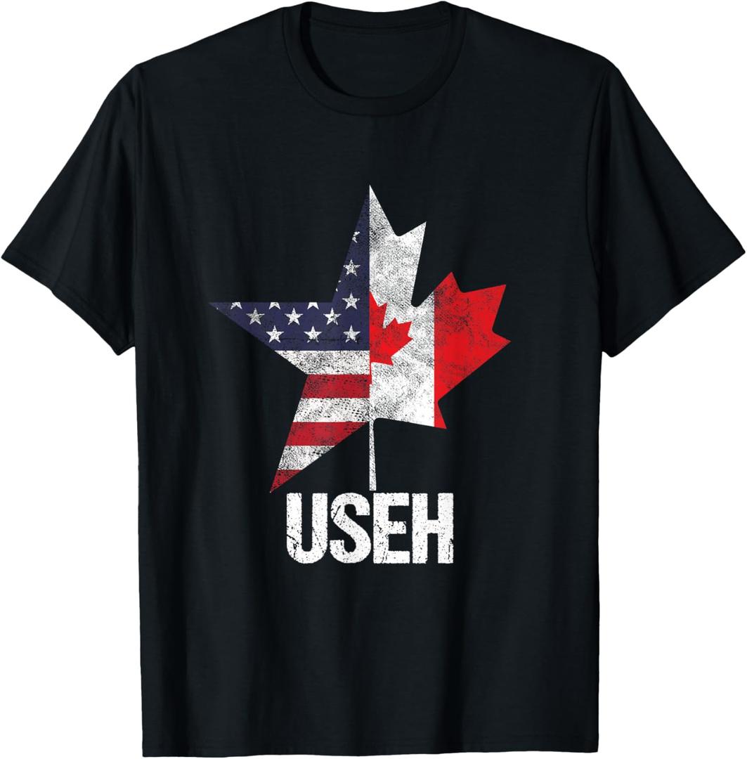 Half Canadian American USEH Canada USA Flag United States T-Shirt, S