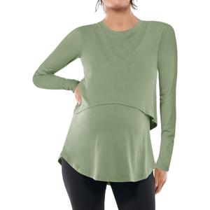 Tankaneo Womens Maternity Nursing Tops Long Sleeve Double Layer Breastfeeding Shirts Pregnancy Clothes (Green)