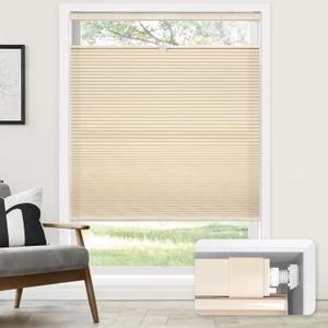 LazBlinds No Tools No Drill Cordless Cellular Shades, Top Down Bottom Up (TDBU) Honeycomb Shades for Home, Light Filtering Thermal Insulation Blinds for Windows, 22" W x 64" H, Beige