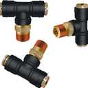 3/8" DOT Air Line Fittings Tee 3PCS, 3/8" Tube OD x 3/8" NPT Thread Tee Union PTC/PTCR & Brass Air Brake Push-To-Connect Fittings for Truck Trailers and Air Brake System