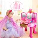 AugToy Toddler Vanity Magic Makeup Set Table and Chair Girl Toy Automatically Mirror with Music Light Pink Toys Girls Hair Salon Pretend Play Princess Dress Up Playset Gift Toddler