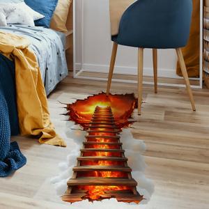 Halloween 3D Flame Bridge Wall Decals Removable Floor Peel and Stick Wall Decals Horror Waterproof Wall Decor for Living Room, Bedroom, Bathroom Decorations