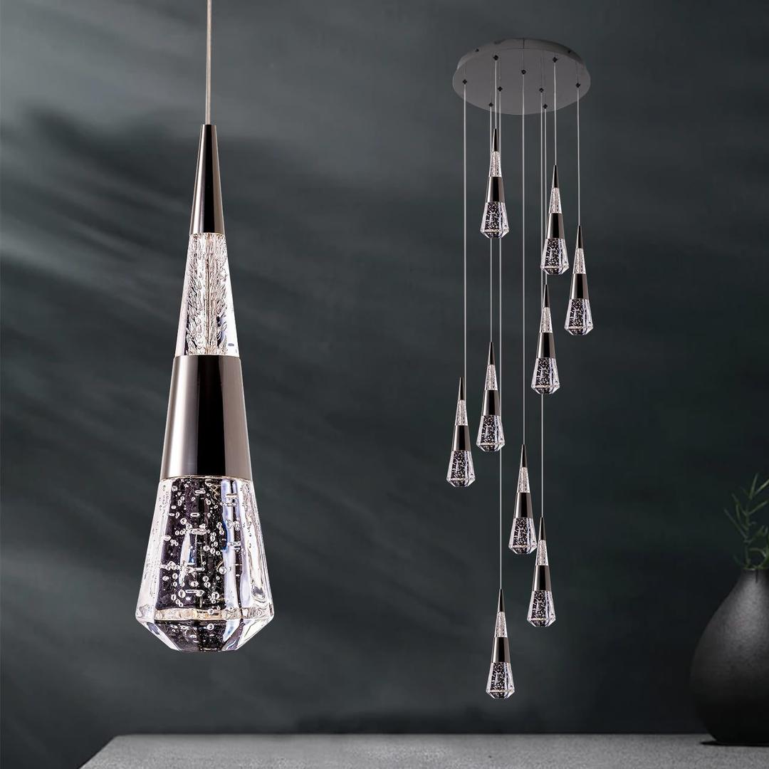 Led Chandelier,9 Light Black Modern Chandelier for High Ceiling Luxury Modern Pendant Light Fixture, Black Modern Led Chandelier for Foyer Dimmable with Remote