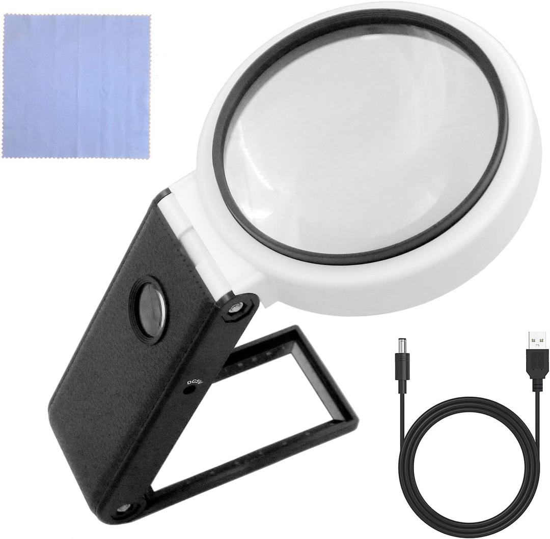Magnifying Glass with Light, 10X 25X High Magnification with LED Illuminated, Handheld or Stand Magnifying Glass for Reading, Inspection