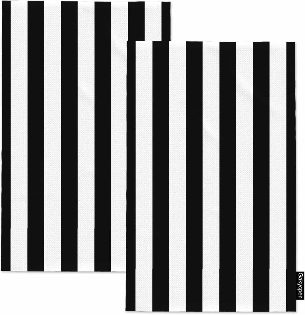 Black White Stripes Waffle Kitchen Dish Cloths Geometric Modern Simple Monochrome Ultra Soft Absorbent Quick Drying Dish Towels 16 X 24 Inches Set of 2