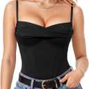 Popilush Corset Bodysuit for Women Tummy Control Shapewear Bodysuits Cowl Neck Going Out Tops Concert Outfits, Black, XL