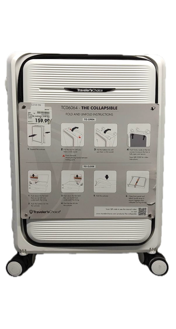 Traveler's Choice Collapsible Hardshell Spinner Bag, 21Inch, White