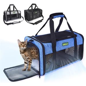 TSA-Approved Under-Seat Airline Pet Carrier  Soft-Sided, Foldable Travel Bag for Cats, Puppies, Rabbits & Hamsters (17"x11"x9.5"), Fits Pets up to 12 lbs, Blue