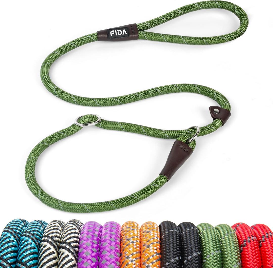 Fida Slip Leads for Dogs, 4 FT x 1/2" Dog Leash Heavy Duty Comfortable Strong Rope Lead for Large, Medium Dogs, No Pull Pet Training Leash with Highly Reflective,Green