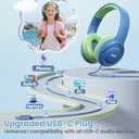 acer USB-C Kids Headphones - 85/94dB Safe Volume Limited, Foldable Wired Over Ear Headphones for Travel, Toddler Headphones for School, Travel, iPad, Tablet, Blue Green, HK03C