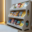Kids Book Shelf Wooden Montessori Bookshelf Dutch Design 3Tier Scalloped,SnowfallWhite