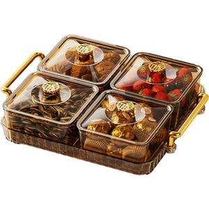 Divided Serving Tray with Lid and Handle, 4/6 Compartment Snackle Box Divided Snack Platter, Snack Serving Tray Organizer Food Storage Box for Dried Fruits Candy Nuts Snacks, Snack Container P-arty (Gold)