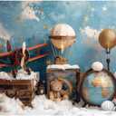 YongFoto Travel Adventure Theme Backdrop 10x7ft Cute Clouds Sky Stars Bear Globe Photography Background Adventure Awaits Baby Shower Girl Boy 1st 2nd Birthday Party Banner Kids Portraits Photoshoot (10ftx7ft, Style 4)