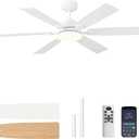 Ceiling Fans with Lights, 52 Inch Ceiling Fan with Light and Remote Control, Downrod Mount, Reversible, 3CCT, Dimmable, Noiseless, White Ceiling Fan for Bedroom, Livingroom Indoor/Outdoor Use